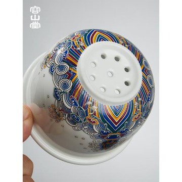 容山堂陶瓷泡茶玻璃水杯琺瑯彩茶水分離過濾故宮綠茶辦公杯加熱墊
