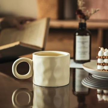 奶油風馬克杯特色錘紋陶瓷早餐杯日用情侶杯辦公室水杯高顏值杯子