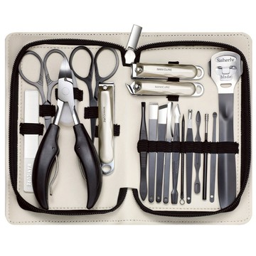 Kyhome 甲溝炎指甲剪套裝 18件組 嵌甲修腳美容工具 指甲鉗鷹嘴鉗  米黑色  1組