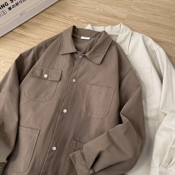 春秋季新款多口袋寬鬆工裝夾克男日系復古翻領流行外套男