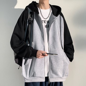臺灣出貨🎊400g重磅連帽開衫衛衣外套男春秋季新款寬鬆拼接運動帥氣上衣夾克大減價🎁