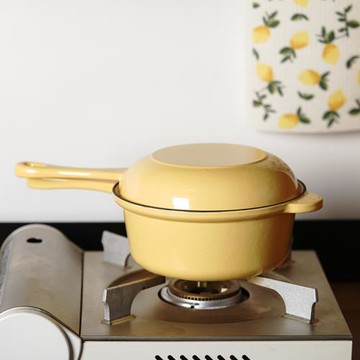 鵝黃琺瑯鑄鐵單柄奶鍋健康無涂層兩用輔食寶寶鍋熬粥煲仔飯電磁爐