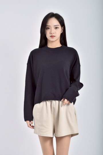 (F) mini matters質感羊毛針織寬鬆黑色長袖上衣