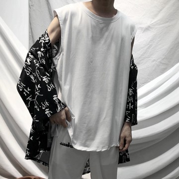 ins夏季潮男士寬松純白色坎肩背心運動無袖t恤男韓版體恤嘻哈潮牌