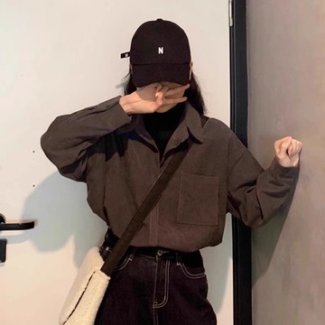 襯衫外套假兩件春秋復古襯衣港味感小眾新款加厚長袖上衣潮加絨秋冬新款【倪醬】