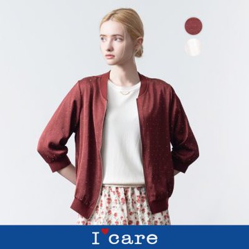 現貨【I Care 依卡】水鑽點點緞面薄外套 - 2色（F）｜女薄外套 水鑽外套 緞面設計 防曬外套