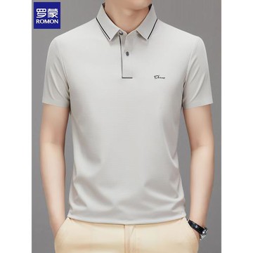 羅蒙短袖t恤男士夏季冰絲商務休閑半袖彈力無痕翻領polo衫上衣男