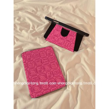 玫紅方格貓咪頭像360度旋轉iPad10保護套2024新款適用蘋果iPad10.2寸mini6平板Air4/5保護殼pro女軟9.7帶筆槽