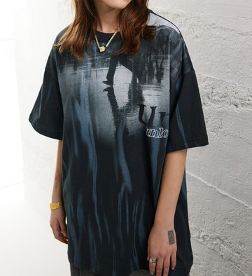 FINDSENSE X 2023 街頭時尚潮流 男士 寬鬆 復古漫步人物圖案 半袖短T  特色短T 學生T