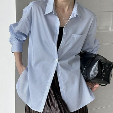 【巴黎精品】現貨+預購 高級法式寬鬆襯衫上衣長袖袖罩衫T恤大碼百搭休閒女裝-藍紋綁帶女上衣a1kt81