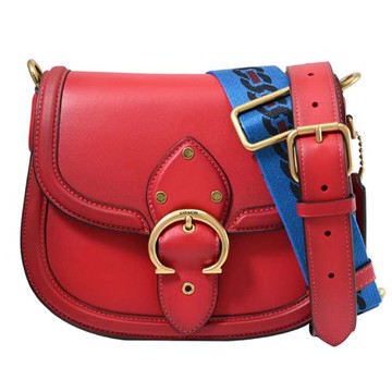 COACH C3738 BEAT 經典C釦雙背帶款翻蓋馬鞍包.紅