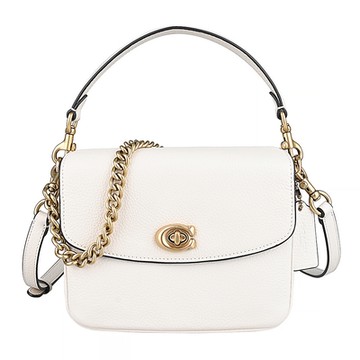 COACH CASSIE 19 C字旋釦鵝卵石紋皮革翻蓋手提斜背包(白)