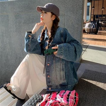 【米蘭精品】牛仔外套丹寧夾克-韓系寬鬆休閒港風女外套牛仔藍色74ii57