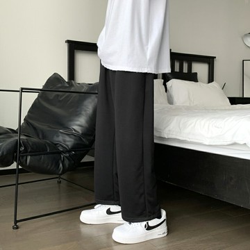 2022春秋季新款日系垂感男士百搭闊腿褲寬松直筒休閑鹽系BF九分褲