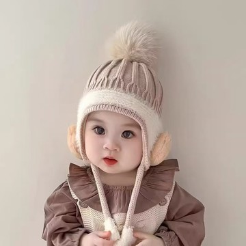 台灣現貨 嬰幼兒可愛保暖針織帽、【6個月-3歲】秋冬季寶寶帽子、兒童毛線帽、男童女童加厚護耳帽
