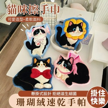 全店現貨⚡可愛貓咪擦手巾 珊瑚絨手帕 可愛造型手帕毛巾 雙層加厚擦手巾 可愛卡通手帕 衛生間厨房擦手巾 厨房抹布 擦手帕