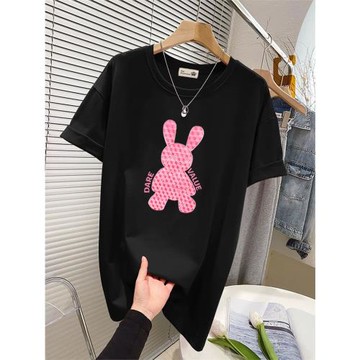 字母上衣2026新款春夏季韓版設計感兔子黑色寬松短袖t恤女ins潮牌