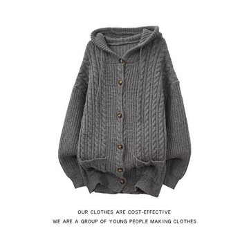 麻花連帽毛衣男時尚潮流素色休閒百搭寬鬆保暖上衣男