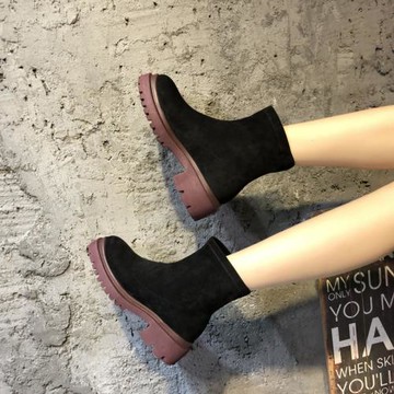 Zuse羊反皮 瘦瘦靴秋冬款女鞋套筒彈力絨布防滑中跟馬丁靴8665