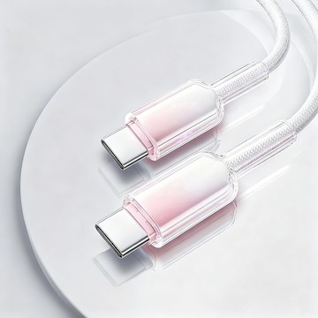 【樂樂】PD60W冰晶頭彩色编織快充線 C to C 1M 灰白粉