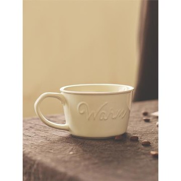 三拾家 英文浮雕咖啡杯 日式復古馬克杯文藝陶瓷水杯早餐杯牛奶杯