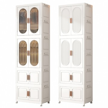 【好氣氛家居】70面寬4層雙開摺疊收納帶輪掛衣櫃/收納櫃(2色任選)2大開+2小開透明