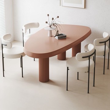 奶油風實木餐桌橢圓形侘寂風設計師輕奢小戶型吃飯桌子181YJ 公司貨