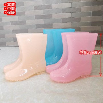 中筒水鞋粉色可愛加絨保暖短矮筒雨鞋高筒女人雨靴子學生韓版膠鞋