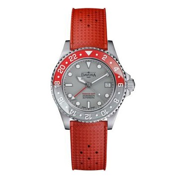 DAVOSA 161.594.65 TERNOS GMT LUCENT 紅&灰雙色立體GMT藍寶石水晶錶圈 紅色FKM氟橡膠錶帶 40mm
