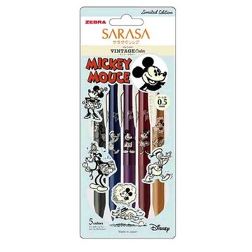 【ZEBRA 斑馬牌】迪士尼 限定款  SARASA 復古色鋼珠筆 5支 V/C款 組(JJ15-DS2305)