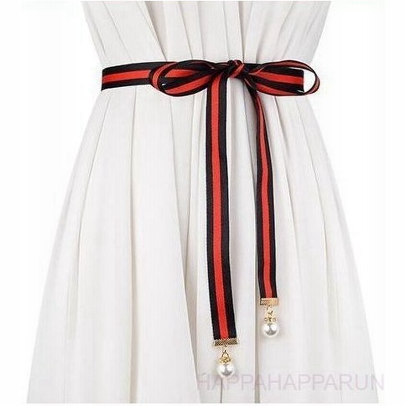 ベルト 布ベルト 細め 細い レディース 帆布 キャンバス パール 真珠 ベルト穴なし バックルなし 紐ベルト風 ボーダー シンプル 2色使い リボン 通販 Lineポイント最大0 5 Get Lineショッピング