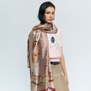 SO NICE 復古繩索雙馬印花圍巾