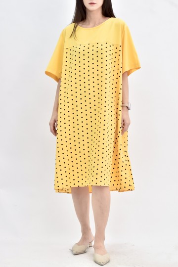 (2XL) shein 短袖波點黃色洋裝