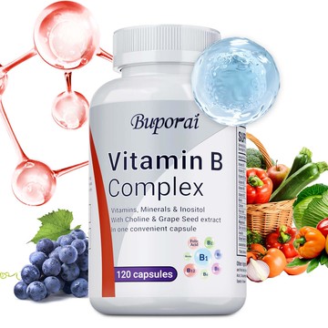 Buporai - 複合維生素B,添加了礦物質、肌醇和葡萄籽提取物 - 60/120粒膠囊 美國製造