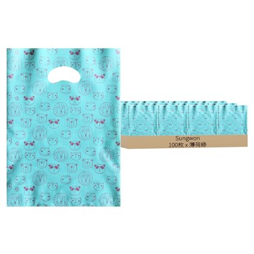 Sungwon 動物圖案塑膠環把袋  薄荷綠  100枚  30 x 40cm