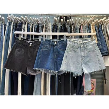 韓版夏季新款高腰遮胯顯瘦寬松百搭毛邊闊腿做舊牛仔短褲女ins潮