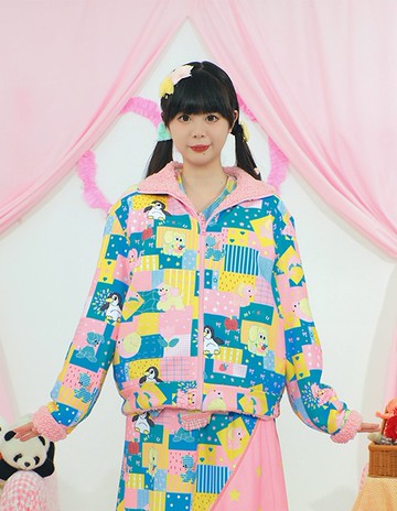 原創印花雙面穿外套冬裝搖粒絨羊羔絨