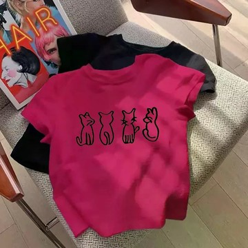 女童短袖t恤純棉新款夏季洋氣中大童兒童半袖海洋藍童裝夏款  女童上衣 短袖T恤 中小童上衣 韓版 夏天衣服 打底衫