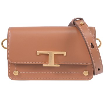 TODS T Timeless 金屬釦飾迷你翻蓋斜背包.棕色