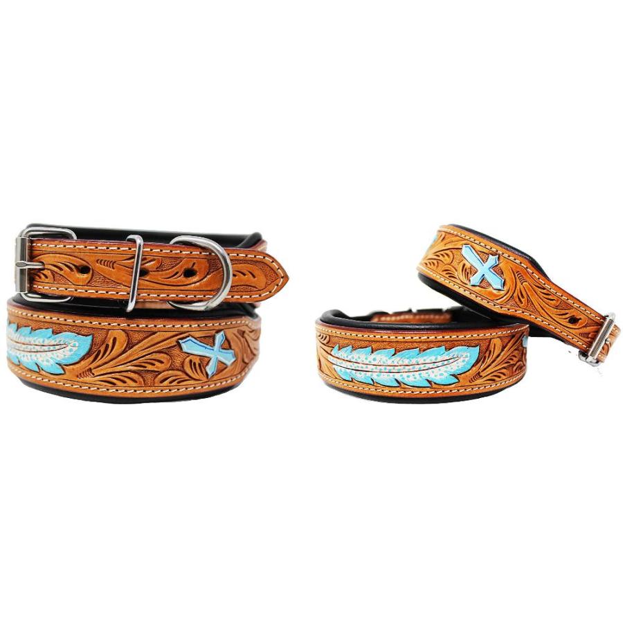 PRORIDER XSmall 9''- 13'' Tooled Leather Turquoise Cross Feather