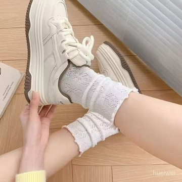 急發🚀薄款鏤空襪 透氣堆堆襪 襪子女 花邊襪 夏季素色女襪 純色棉襪 百搭長襪 襪子 學生襪 中筒襪 長筒襪 襪子女 親