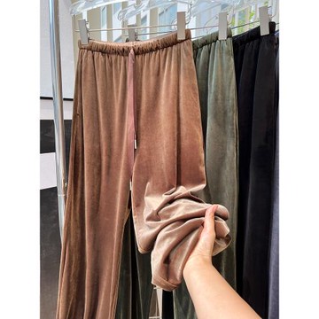 金絲絨闊腿褲女高腰加絨秋冬新款奶fufu抖抖褲子大碼百搭直筒長褲