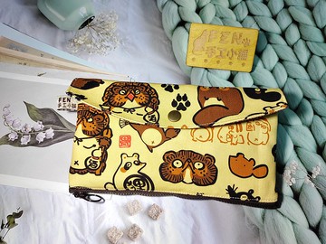 日本限量牛津棉布款福氣狸貓拉鍊布紅包袋-下方拉鍊紅包袋-存摺包