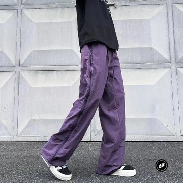 透氣網孔測邊拉鍊衝鋒褲男美式夏季潮牌薄款速干休閒運動直筒褲子男士夏季運動速幹褲 男士訓練運動長褲 男士薄款速乾長褲男士夏