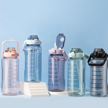 手提大容量彈蓋運動水壺(2000ml透明款)