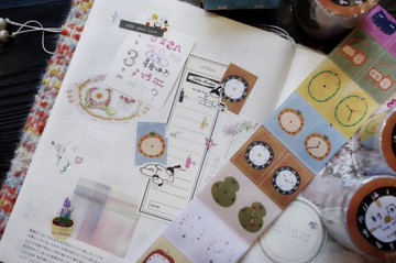 時間 かわいい時計いろいろ 手帳デコ 和紙膠帶 (kiss-cut)
