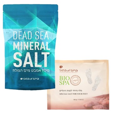 【SEA OF SPA】全天然死海礦物鹽500g+特殊死海足鹽500g