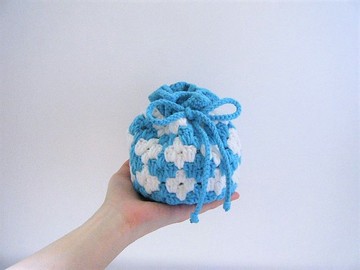 毛線編織 雙色印花束口收納袋  編織包        可客製顏色