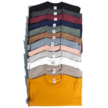 重磅260g美式復古阿美咔嘰純色純棉圓領T恤體短袖黑白打底衫男女T