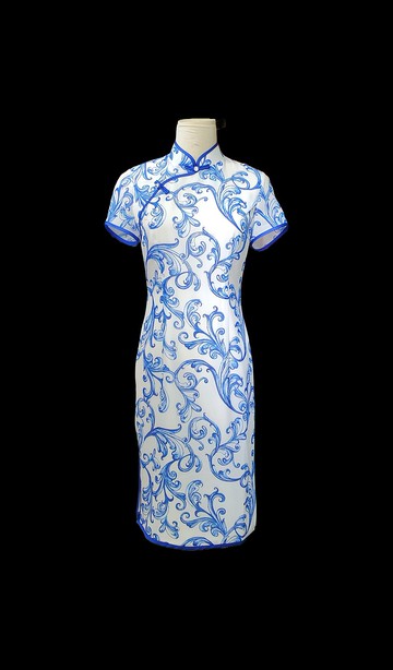 青花瓷短旗袍 VINTAGE 悅裳 港式 復古旗袍 連身裙